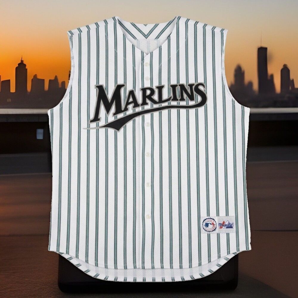 Florida Miami Marlins Majestic Jersey Vest Pinstripe Men XL